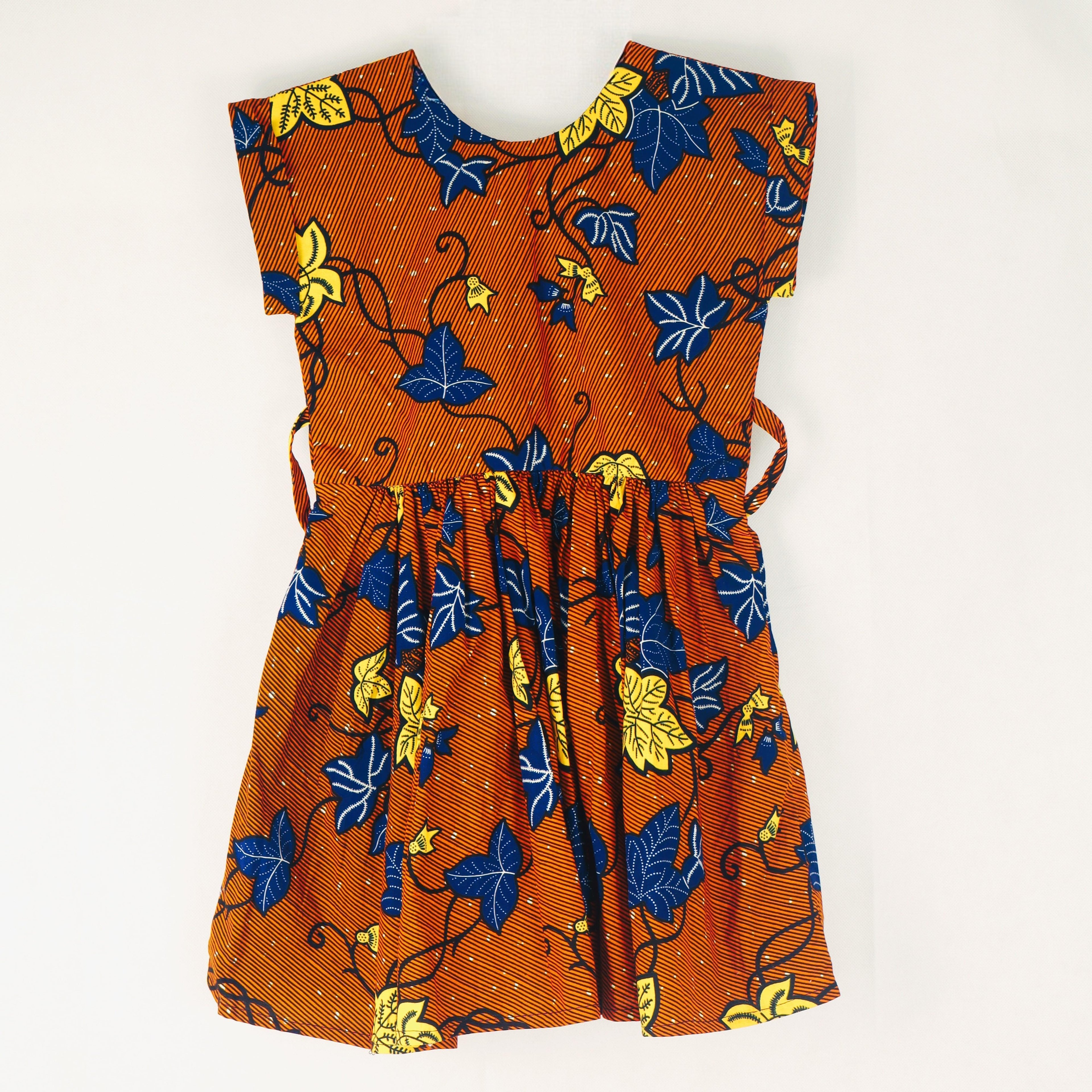 Leaf Print Dress – Orange & Blue