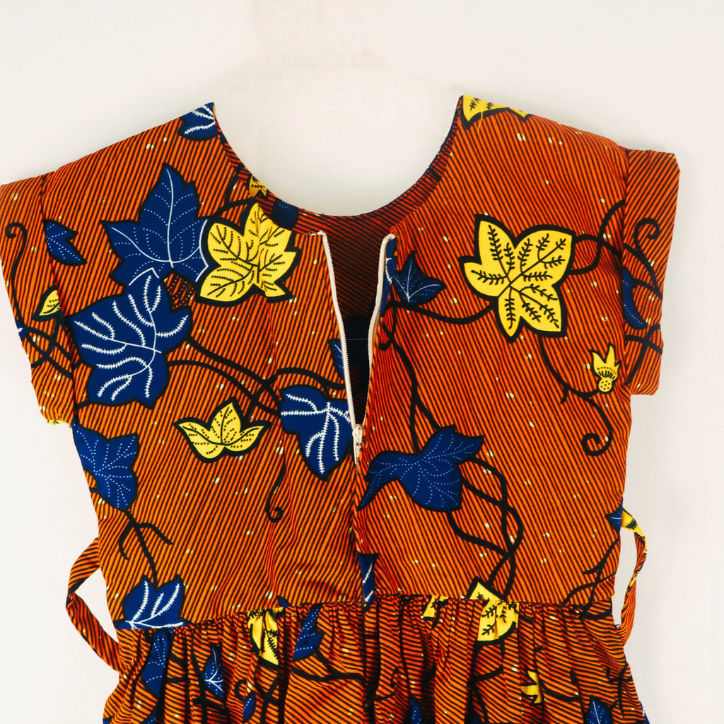 Leaf Print Dress – Orange & Blue