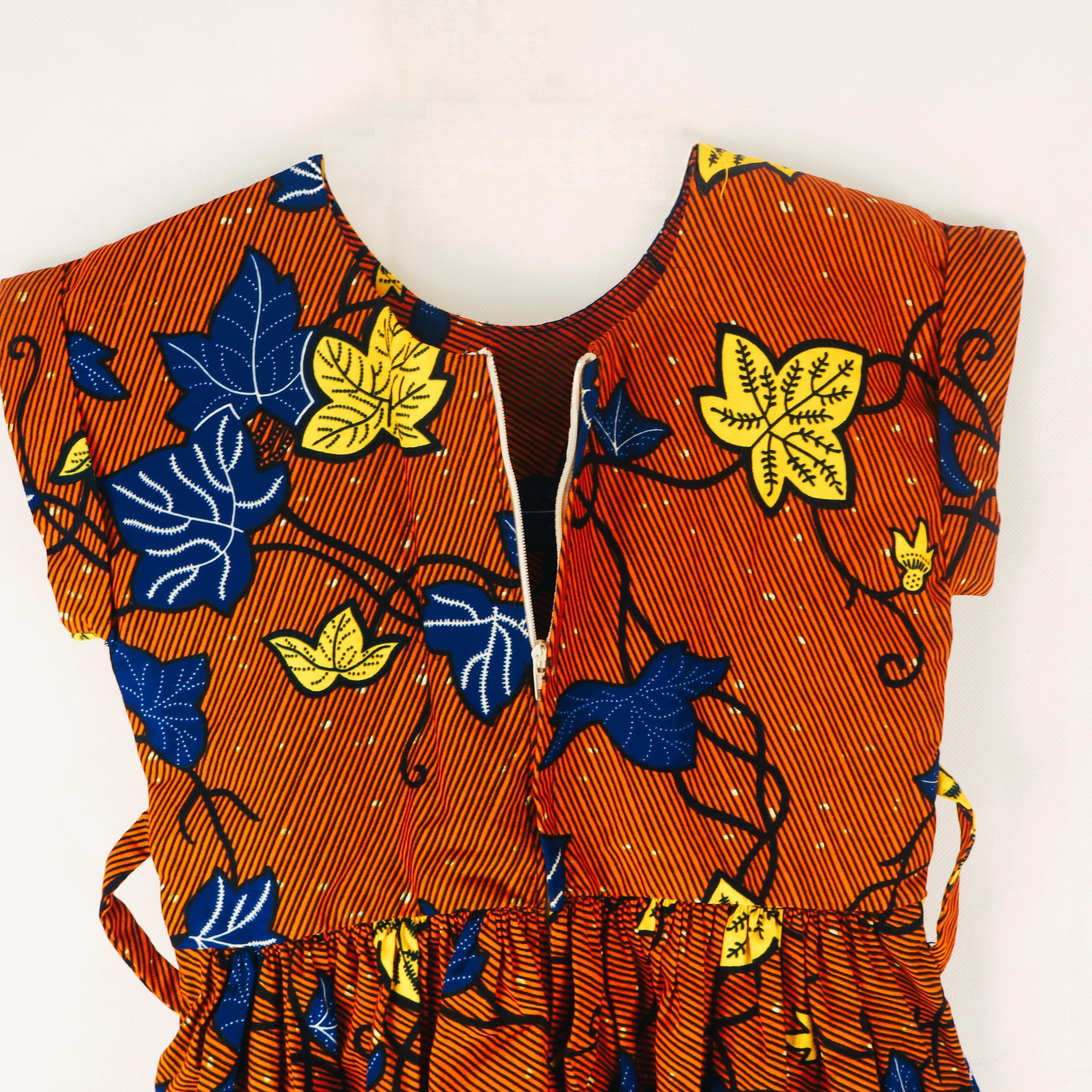 Leaf Print Dress – Orange & Blue