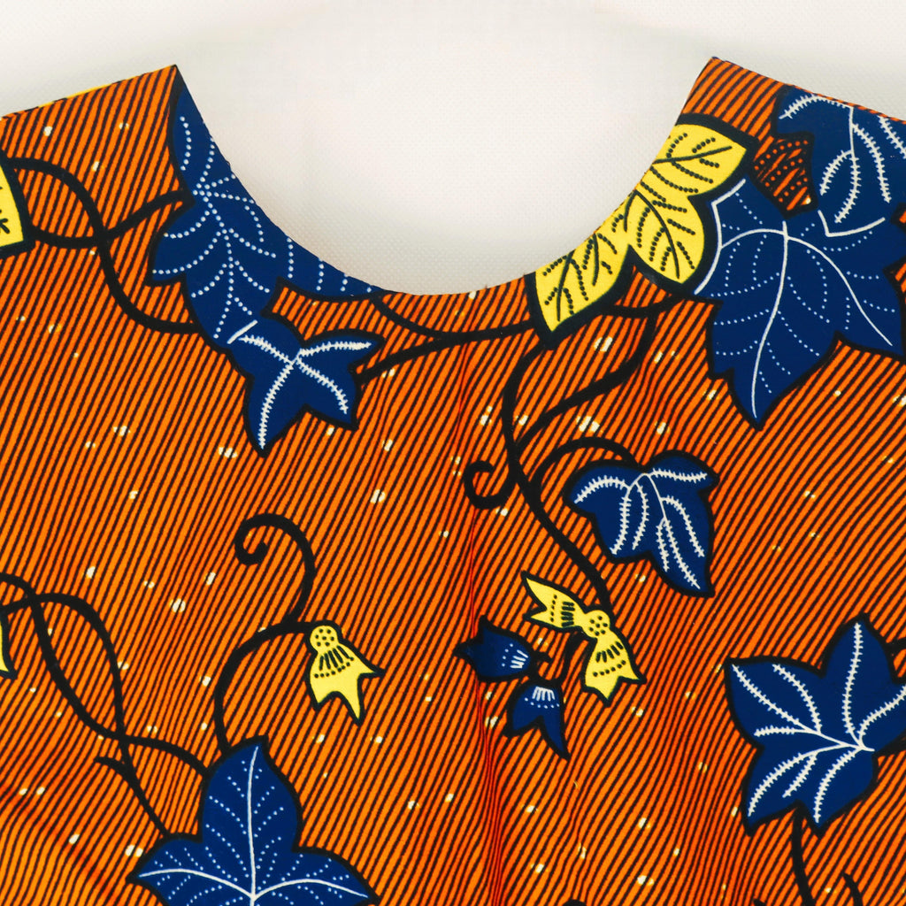 Leaf Print Dress – Orange & Blue