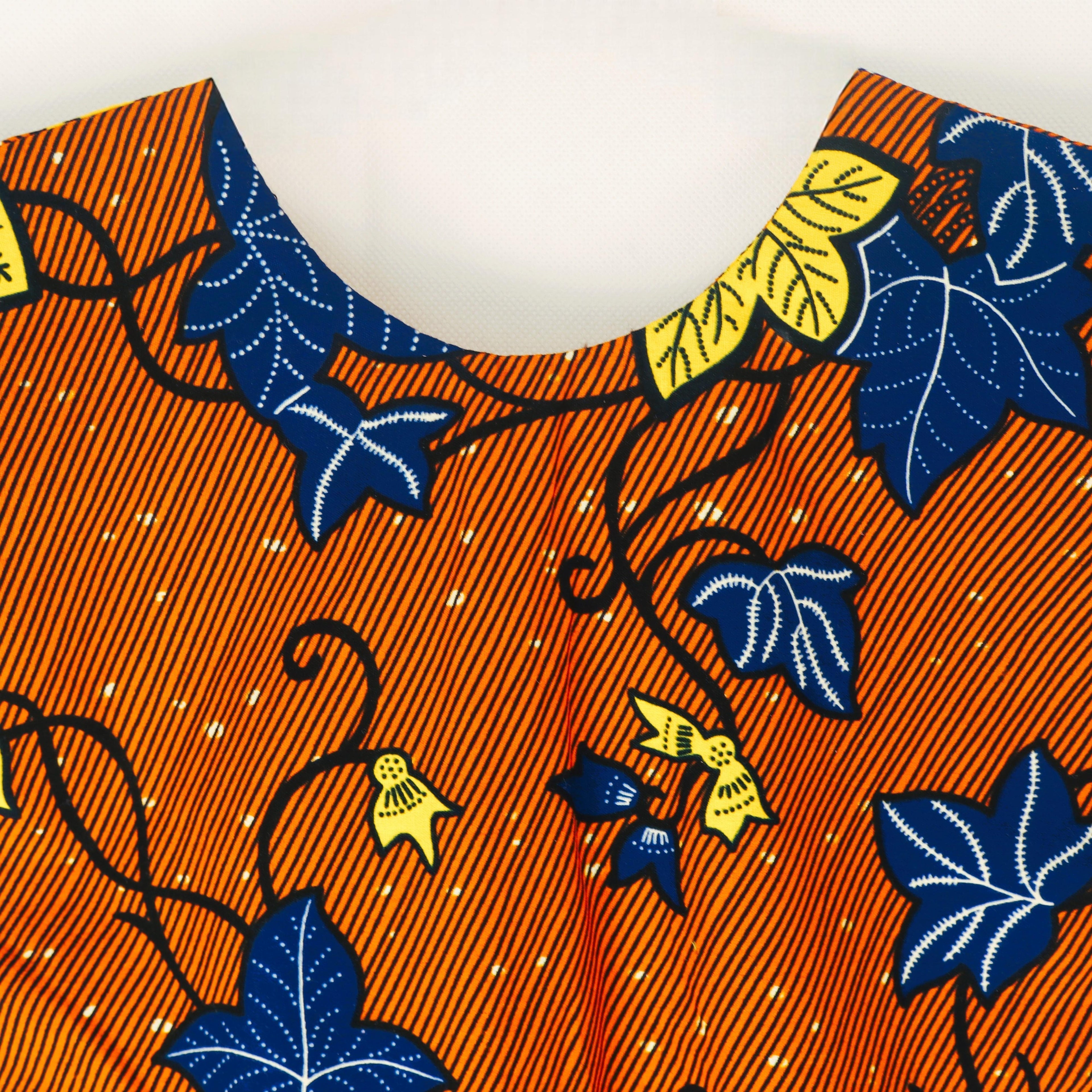 Leaf Print Dress – Orange & Blue